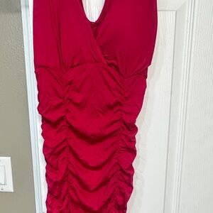 Elegant Red Ruched Dress
